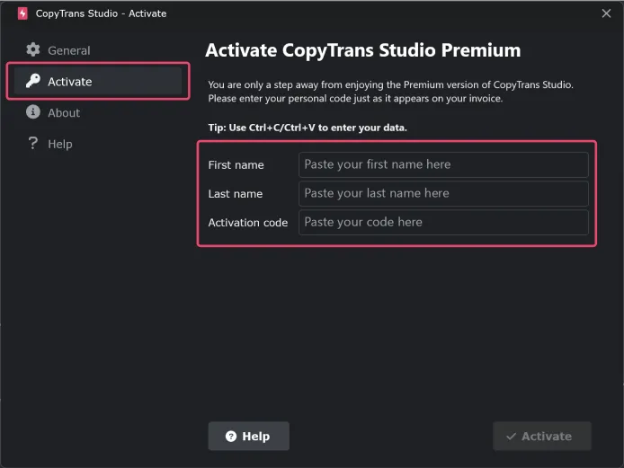 How to activate CopyTrans Studio
