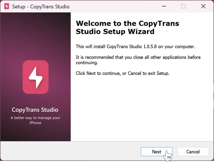 installation of CopyTrans Studio