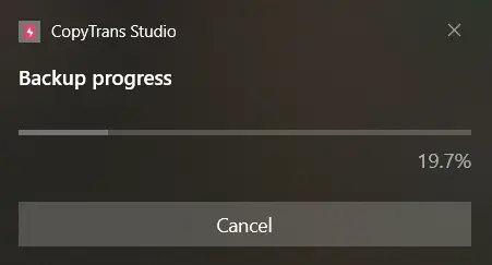 Backup progress bar in CopyTrans Studio