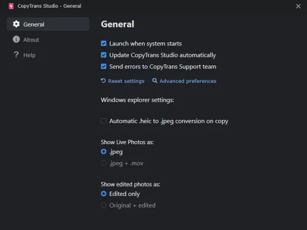 Update settings for auto update in Copytrans Studio
