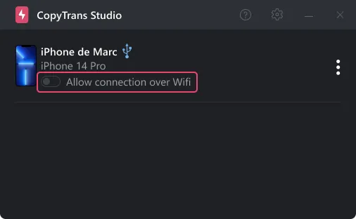How to enable WiFi connection for CopyTrans Studio