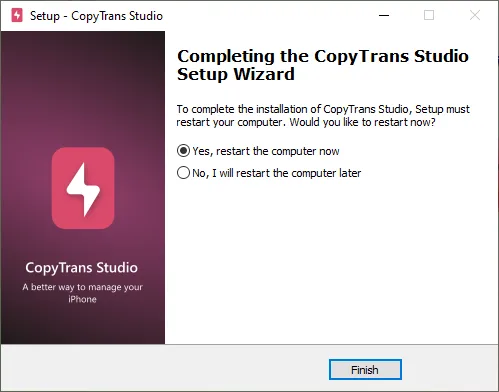 Restart computer after CopyTrans Studio install