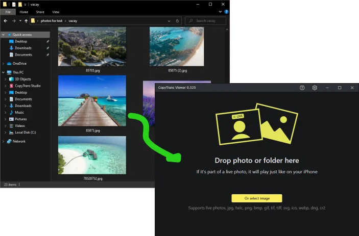 Drag-and-drop images in CopyTrans Viewer