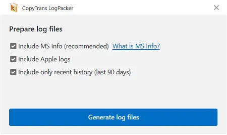 Generate Log Files with CopyTrans Log Packer