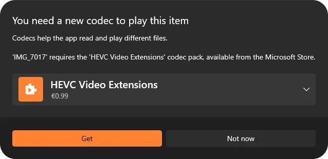 can not open hevc with Windows