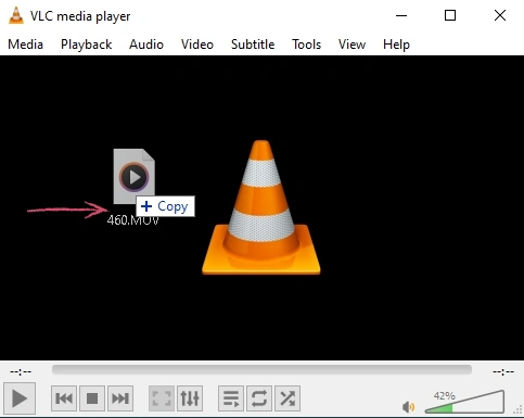 Drag mov video to VLC player