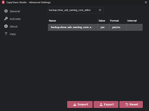 Advanced settings activated
