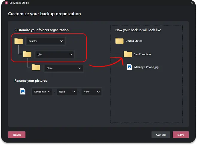 Organize in different folders