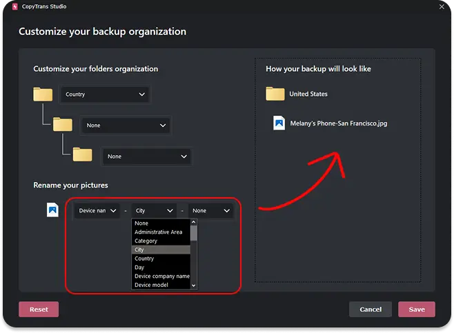 Rename option of the photo