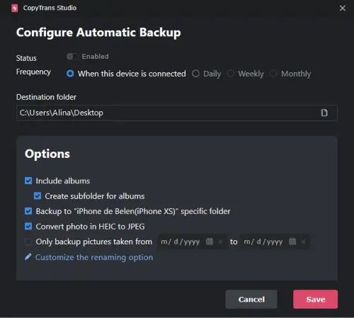 Configure automatic photo backup