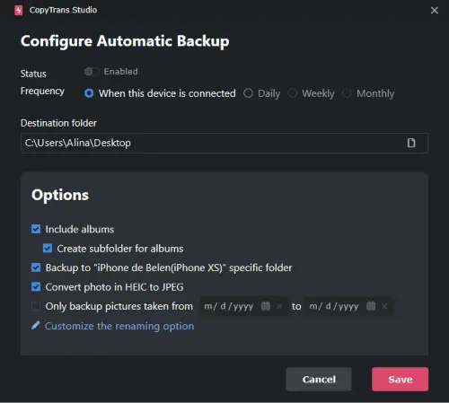 Configure automatic photo backup 