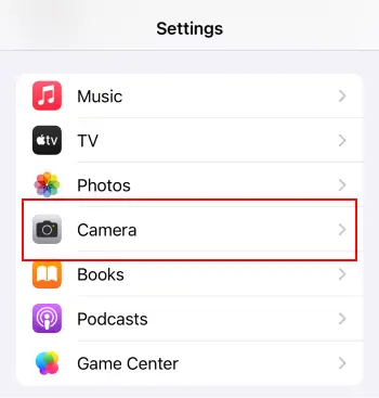 Open camera in Settings