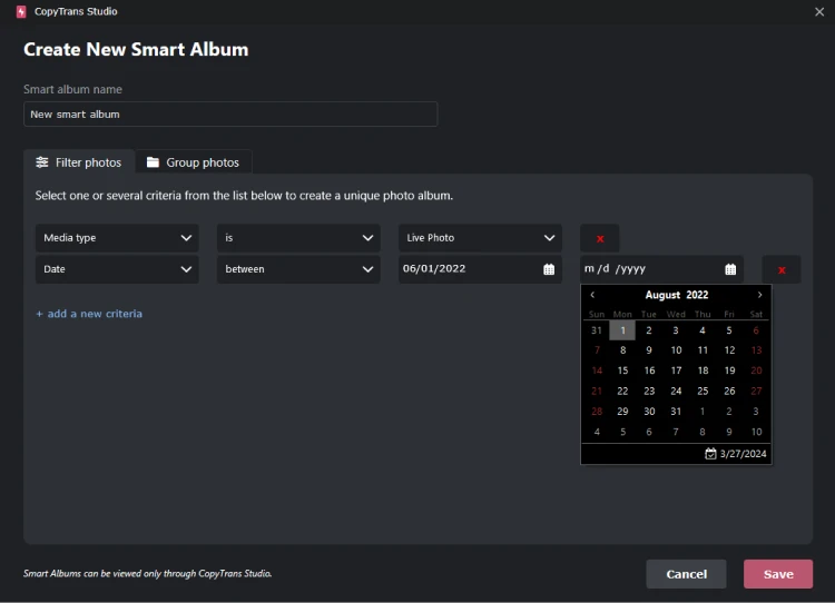 create smart album with heic photos