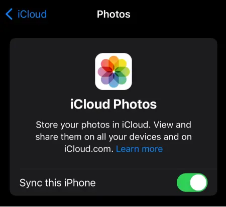 Sync this iPhone with iCloud Photos