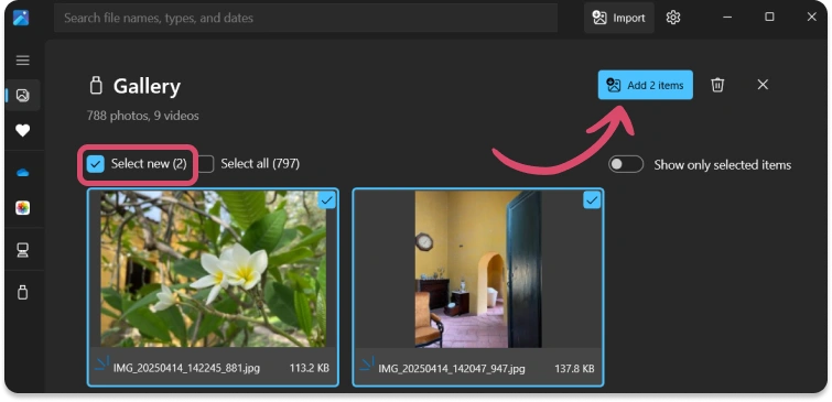 How to import only recently taken pictures from Samsung to PC?