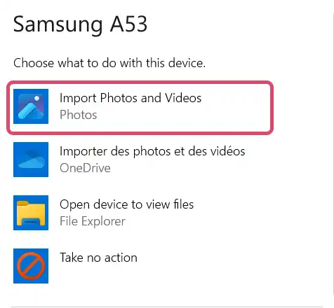 Import Samsung photos and videos to PC