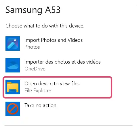 Open Samsung to view photos and videos on Windows