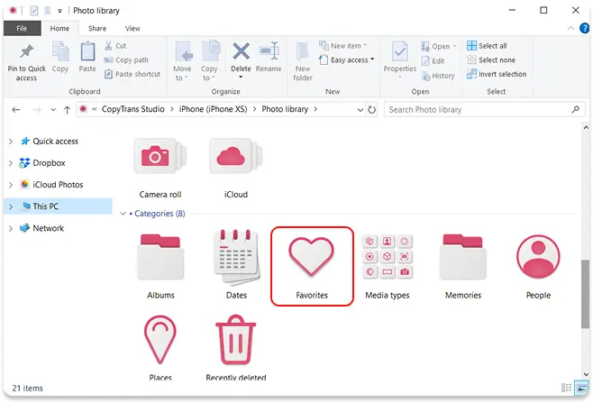 Favorites photo folder on PC