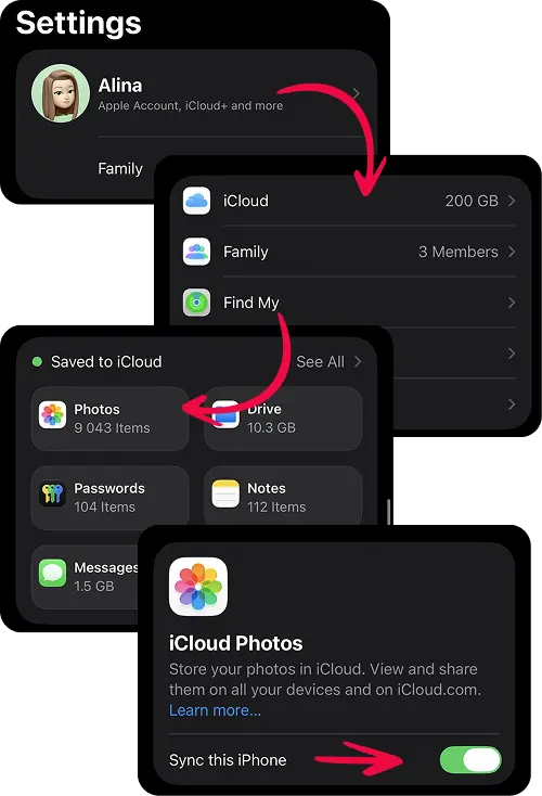 iCloud settings for iphone